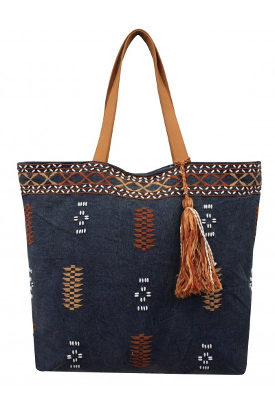 Embroidered stonewash canvas bag